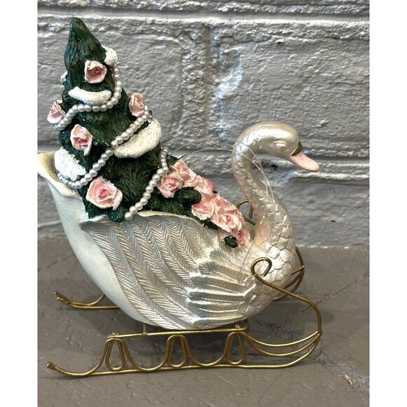 Vintage Christmas Swan Ornament Decoration Roses Pearls - Picture 1 of 7